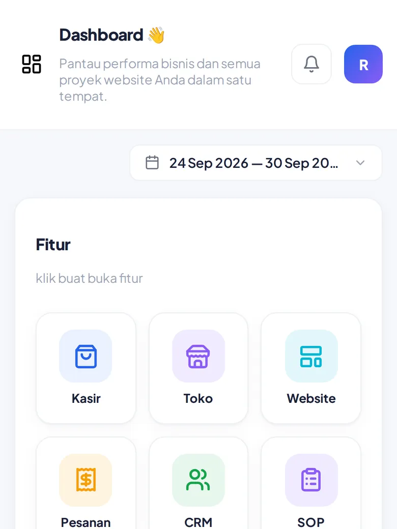 Ringkasan bisnis di dashboard (tampilan HP)