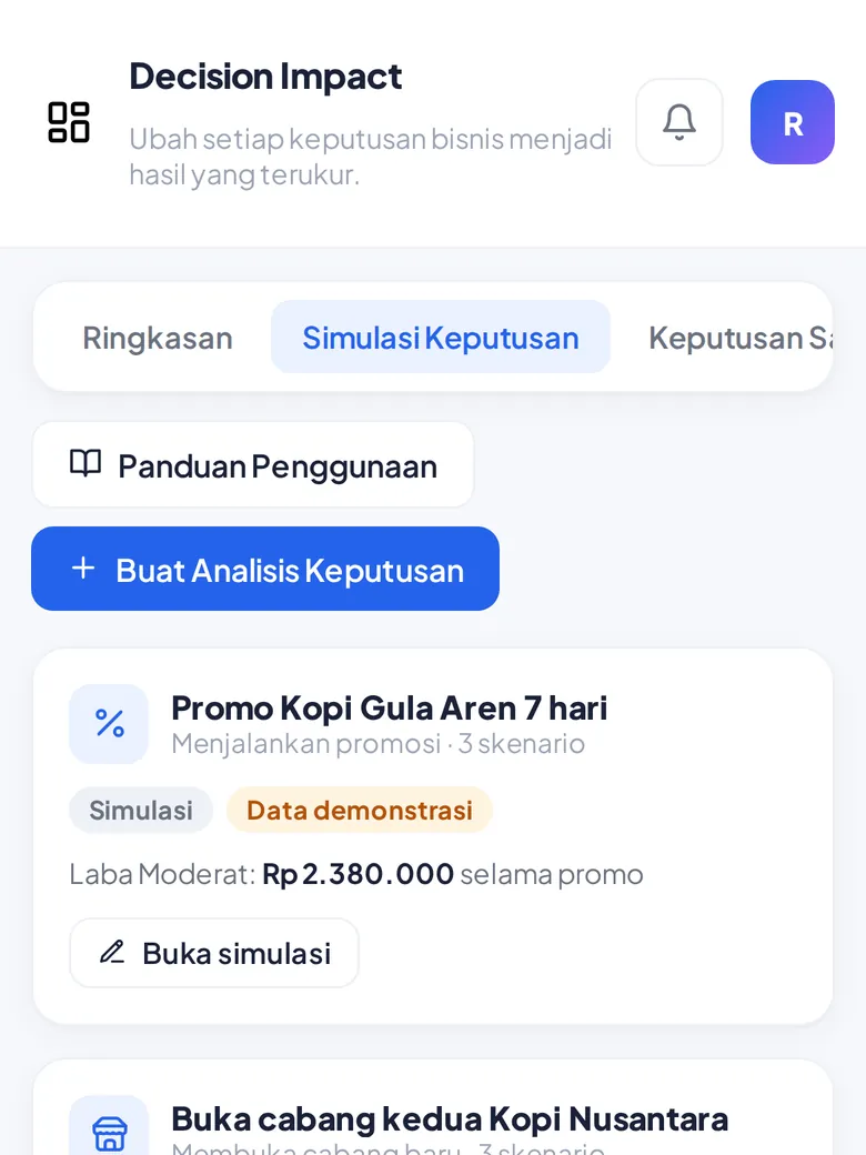 Simulasi sebelum memutuskan (tampilan HP)