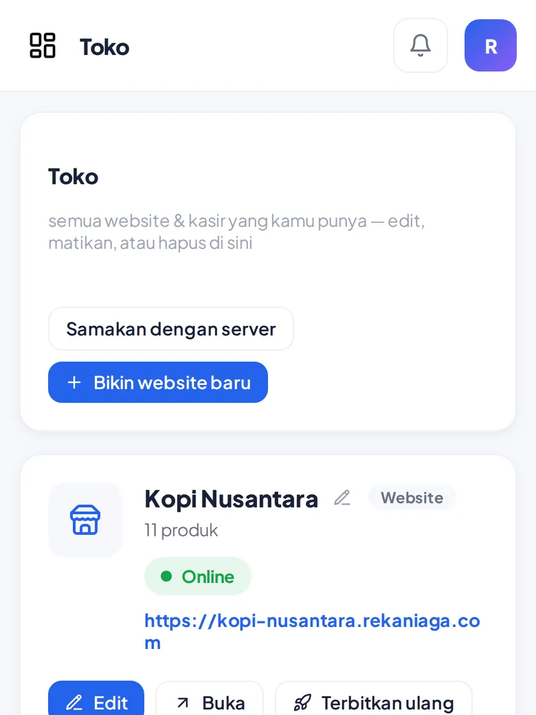 Semua website di satu tempat (tampilan HP)
