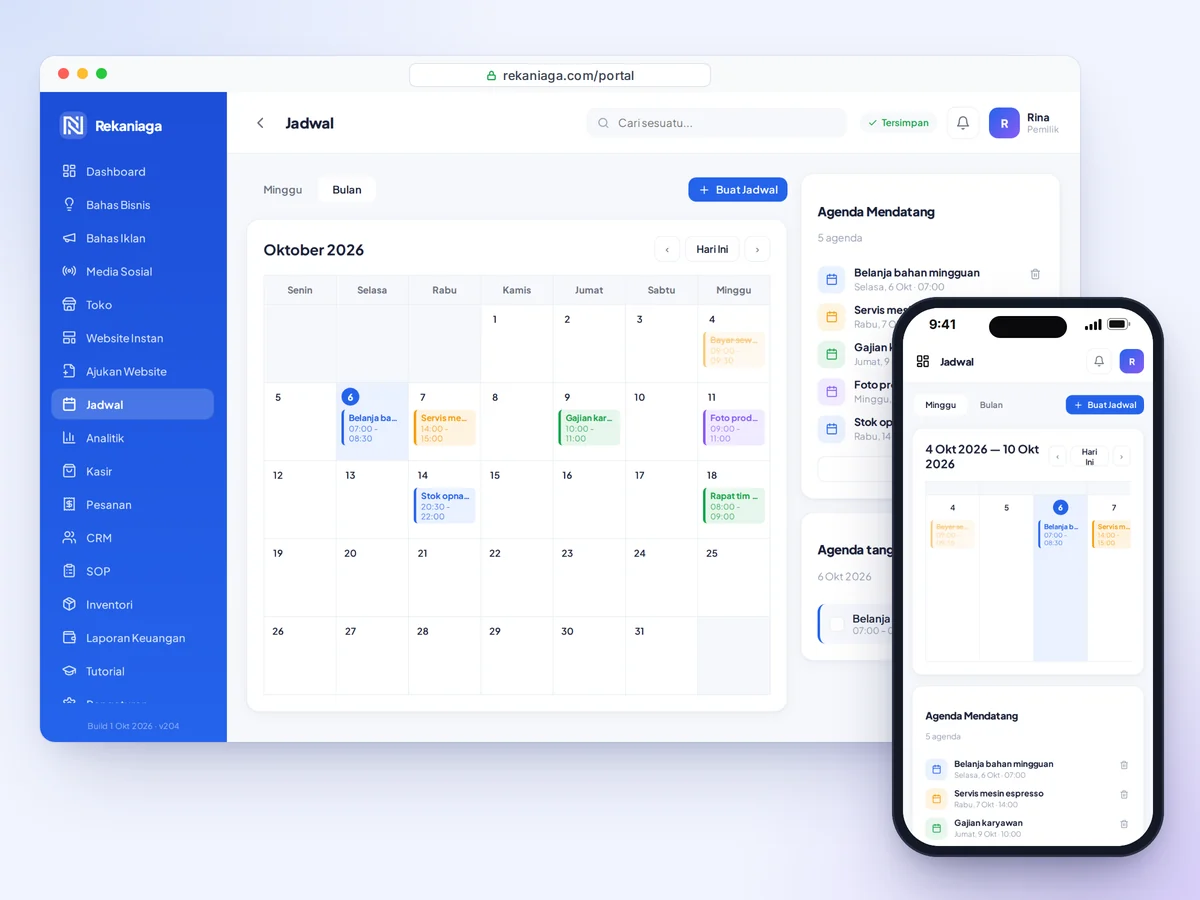 Jadwal Rekan Niaga - kalender bulanan dan agenda mendatang